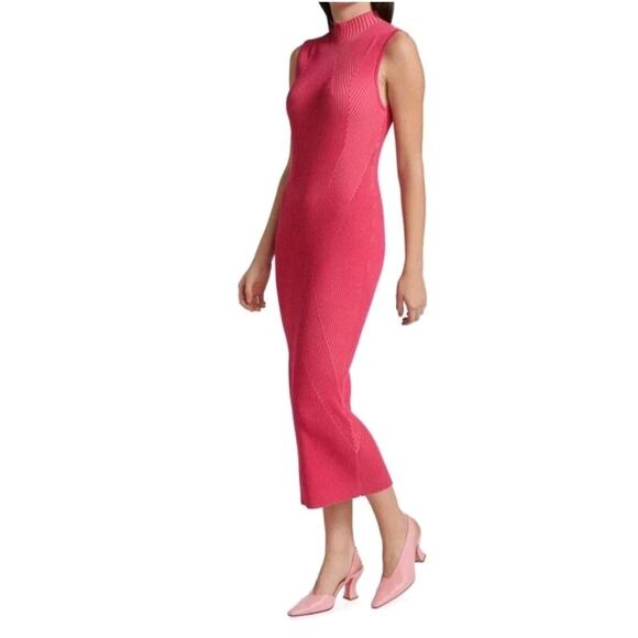 Acler Rickman Dress Sz 6 Berry Pink Ribbed Knit Midi Designer Bodycon EUC - Picture 2 of 10